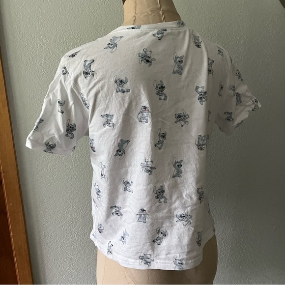 Lilo & STITCH Jrs sz L White Short Sleeve Crop Tshirt Tee AOP - Picture 5 of 8